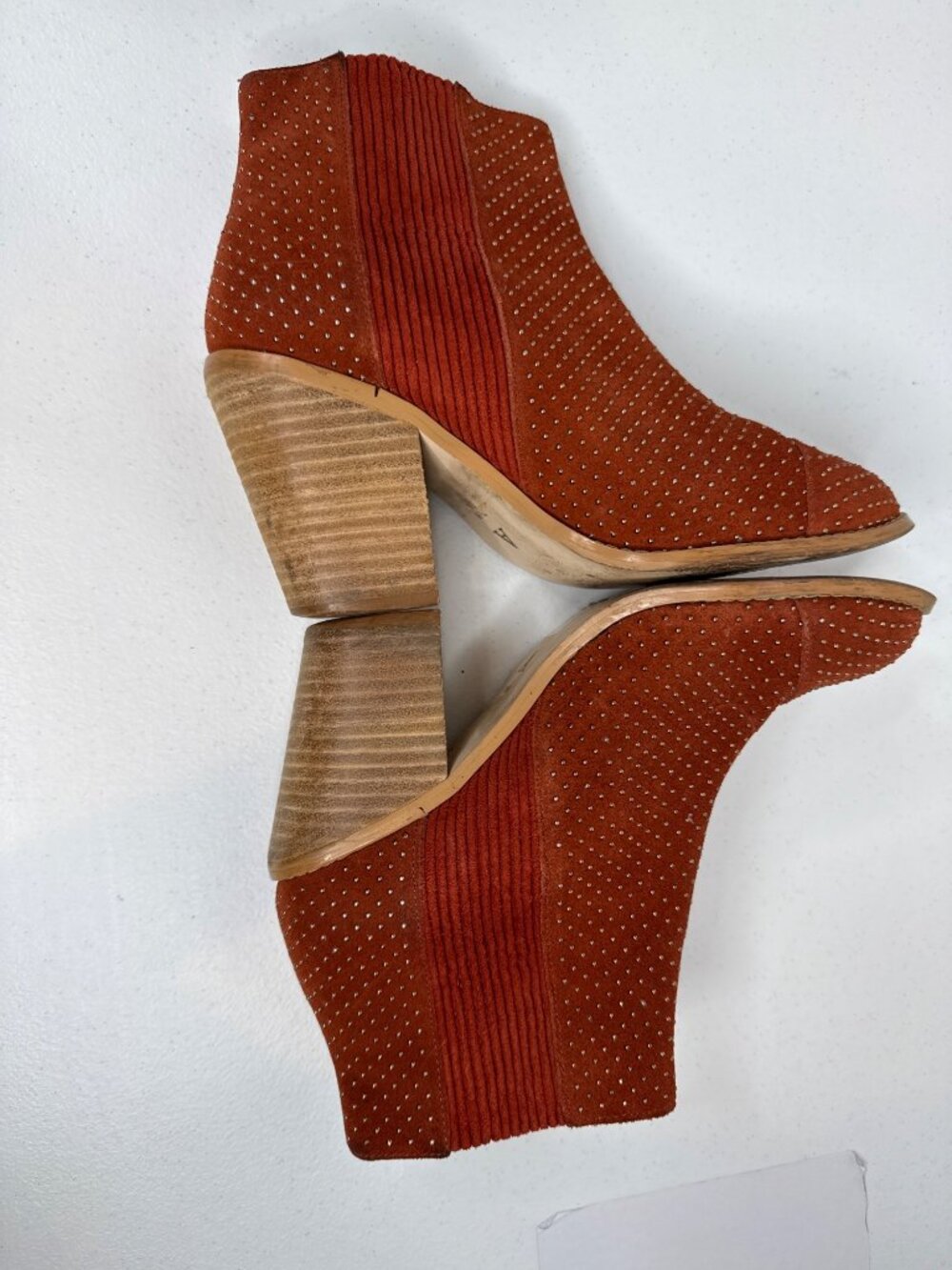 Anthropologie Womens 7.5 Orange Suede Ankle Boots Block Heel Western Boho - Picture 7 of 13